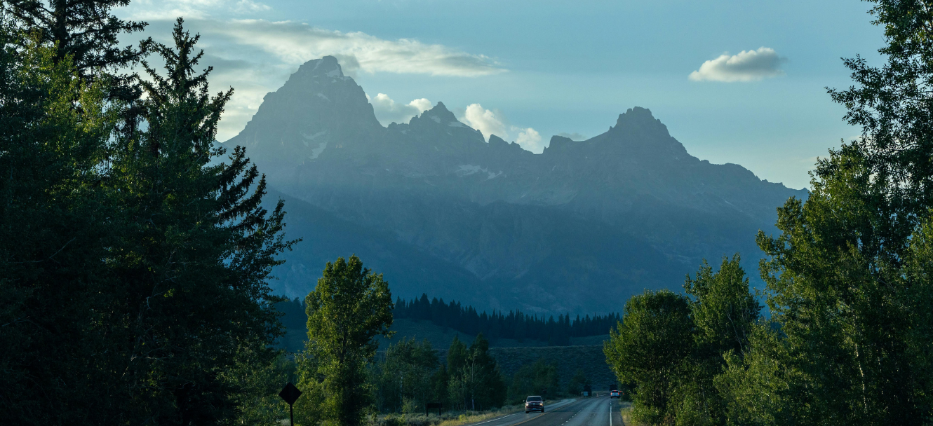 View of the tetons on a roadtrip